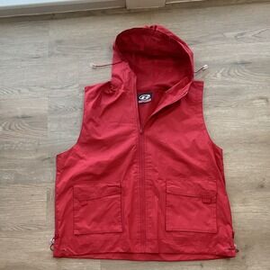 Roochi Men's Red Hooded Windbreaker Vest Full Zip Lightweight Mid-Length XL